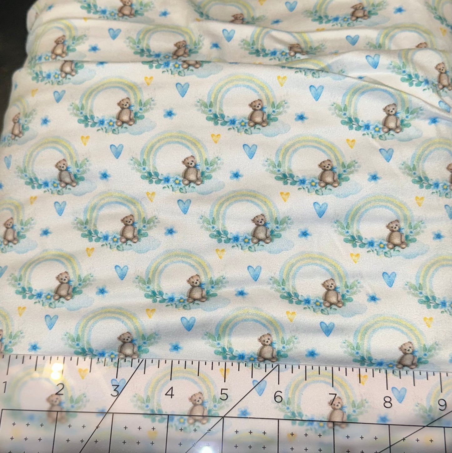 Blue Rainbow Bear Fabric Heavy Weight