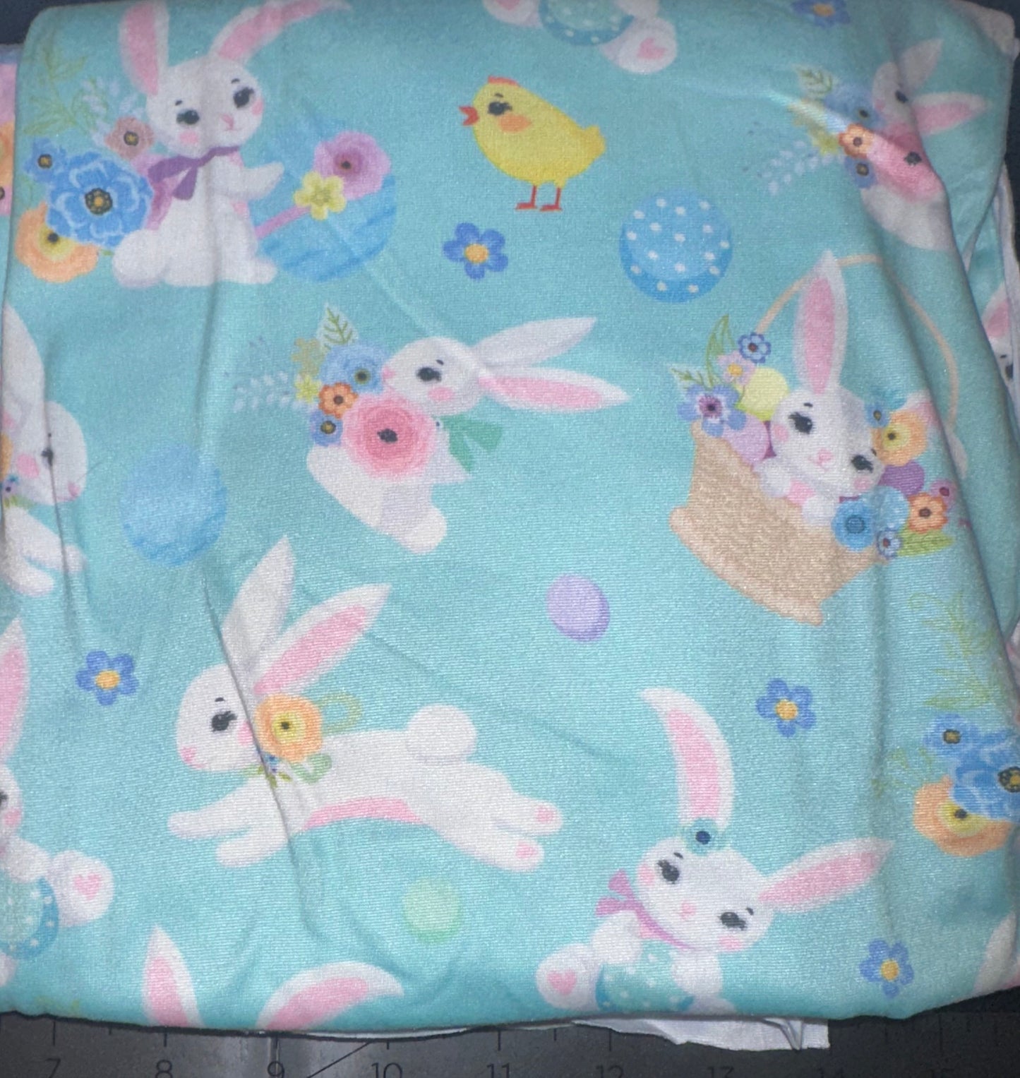 Teal Bunny in Basket Fabric
